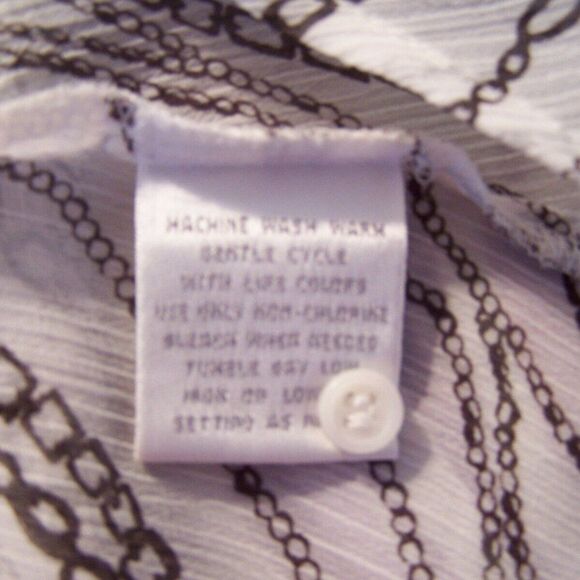 Worthington Shirt Top Womens Sz 14 Sheer Chain Print Ruffled Button Up Crinkled - Picture 9 of 9